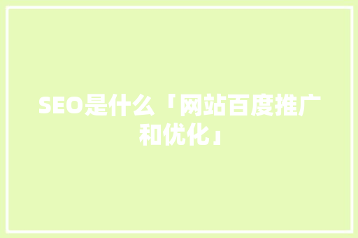 SEO是什么「网站百度推广和优化」