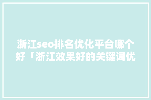 浙江seo排名优化平台哪个好「浙江效果好的关键词优化」