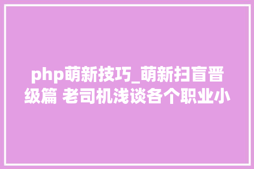php萌新技巧_萌新扫盲晋级篇 老司机浅谈各个职业小技巧