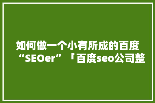 如何做一个小有所成的百度“SEOer”「百度seo公司整站优化」