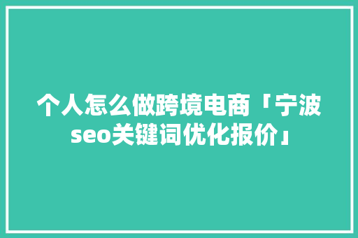 个人怎么做跨境电商「宁波seo关键词优化报价」