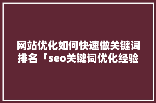 网站优化如何快速做关键词排名「seo关键词优化经验技巧」