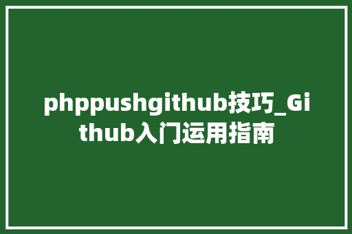 phppushgithub技巧_Github入门运用指南