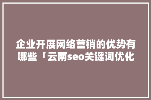 企业开展网络营销的优势有哪些「云南seo关键词优化方案」