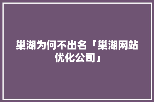 巢湖为何不出名「巢湖网站优化公司」