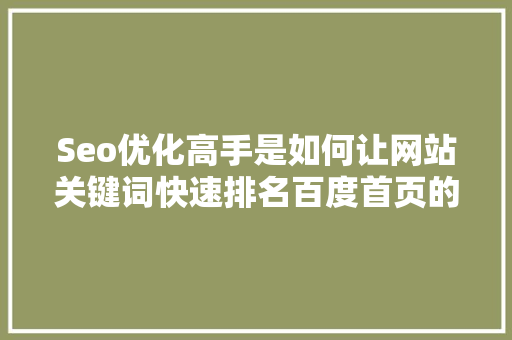 Seo优化高手是如何让网站关键词快速排名百度首页的「seo关键词优化经验技巧」
