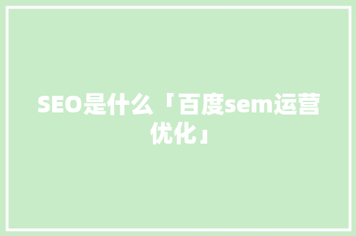 SEO是什么「百度sem运营优化」