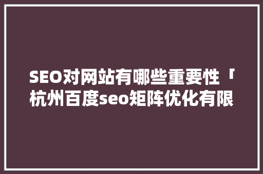 SEO对网站有哪些重要性「杭州百度seo矩阵优化有限公司」 SEO对网站有哪些重要性「杭州百度seo矩阵优化有限公司」 PHP教程