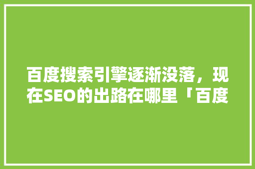 百度搜索引擎逐渐没落，现在SEO的出路在哪里「百度seo搜索引擎优化」