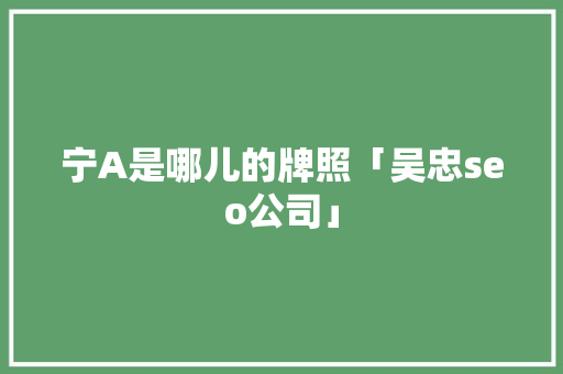 宁A是哪儿的牌照「吴忠seo公司」