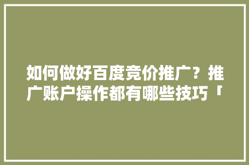 如何做好百度竞价推广？推广账户操作都有哪些技巧「百度seo竞价优化方案」