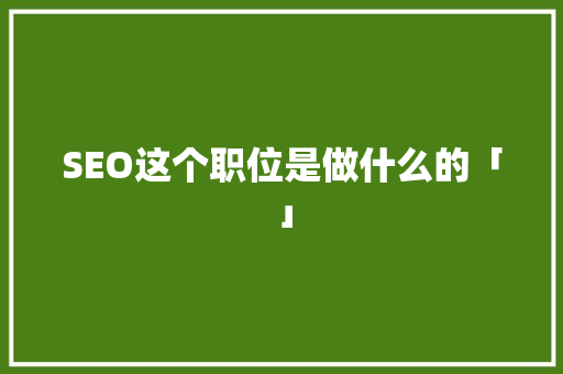 SEO这个职位是做什么的「」