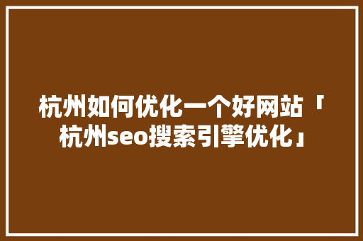 杭州如何优化一个好网站「杭州seo搜索引擎优化」