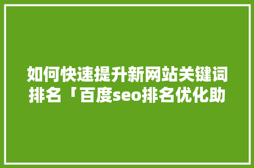 如何快速提升新网站关键词排名「百度seo排名优化助手」
