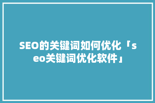 SEO的关键词如何优化「seo关键词优化软件」