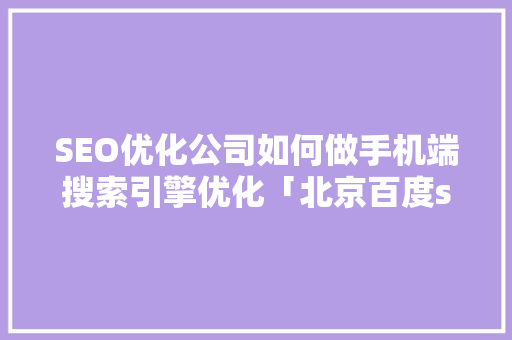 SEO优化公司如何做手机端搜索引擎优化「北京百度seo网站优化公司」