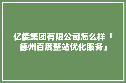 亿能集团有限公司怎么样「德州百度整站优化服务」
