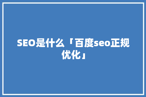 SEO是什么「百度seo正规优化」