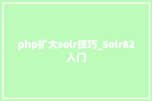 php扩大solr技巧_Solr82入门