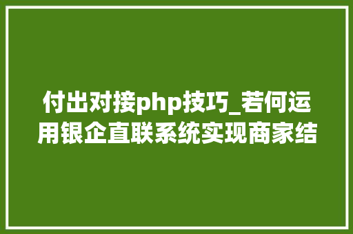 付出对接php技巧_若何运用银企直联系统实现商家结算