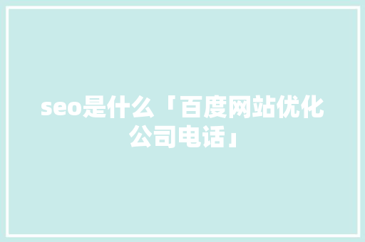 seo是什么「百度网站优化公司电话」