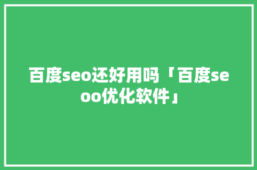 百度seo还好用吗「百度seoo优化软件」