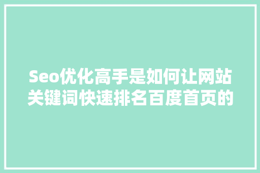 Seo优化高手是如何让网站关键词快速排名百度首页的「关键词怎么优化的」
