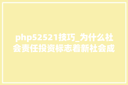 php52521技巧_为什么社会责任投资标志着新社会成本主义时代的到来
