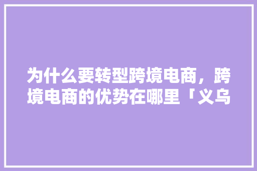 为什么要转型跨境电商，跨境电商的优势在哪里「义乌seo关键词推广」