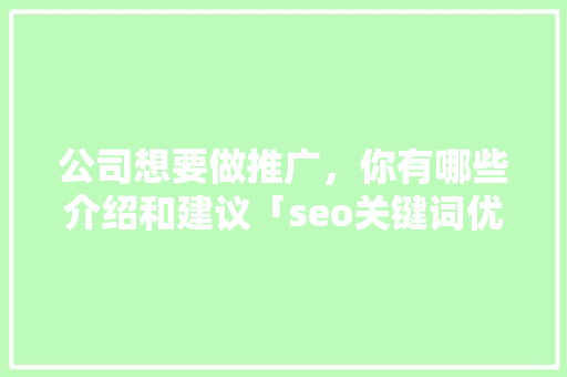 公司想要做推广，你有哪些介绍和建议「seo关键词优化怎么收费」