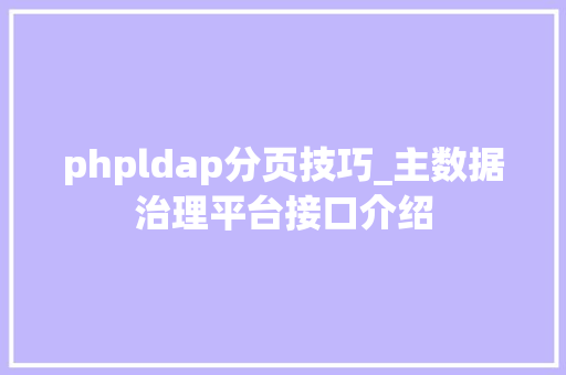 phpldap分页技巧_主数据治理平台接口介绍