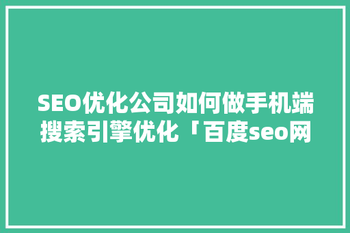 SEO优化公司如何做手机端搜索引擎优化「百度seo网站优化运营方案」