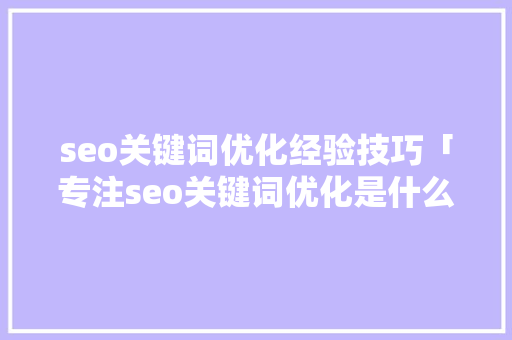 seo关键词优化经验技巧「专注seo关键词优化是什么」
