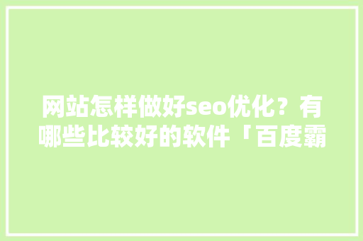 网站怎样做好seo优化？有哪些比较好的软件「百度霸屏seo技术」
