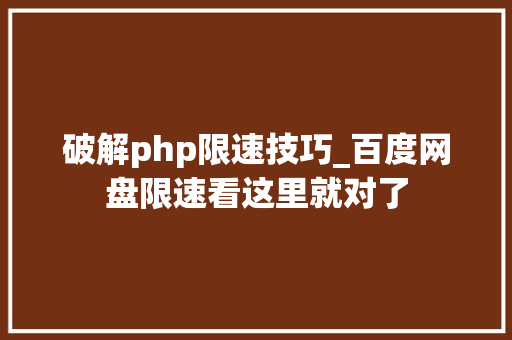 破解php限速技巧_百度网盘限速看这里就对了