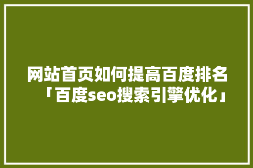 网站首页如何提高百度排名「百度seo搜索引擎优化」