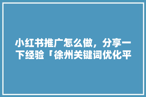 小红书推广怎么做，分享一下经验「徐州关键词优化平台」