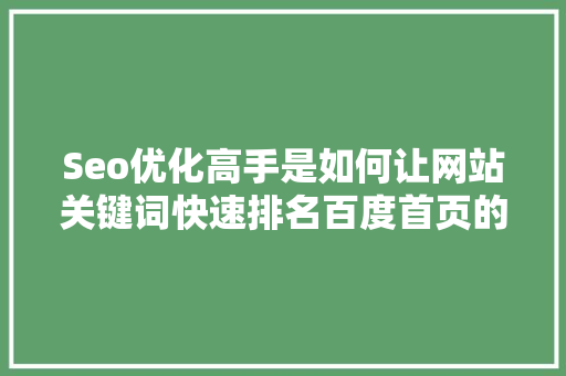 Seo优化高手是如何让网站关键词快速排名百度首页的「seo排名优化工具」
