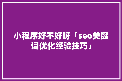 小程序好不好呀「seo关键词优化经验技巧」