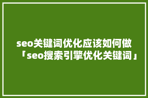 seo关键词优化应该如何做「seo搜索引擎优化关键词」