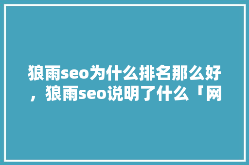 狼雨seo为什么排名那么好，狼雨seo说明了什么「网站排名优化百科」