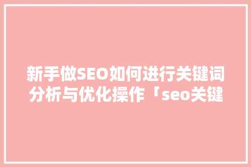 新手做SEO如何进行关键词分析与优化操作「seo关键词优化怎么做」