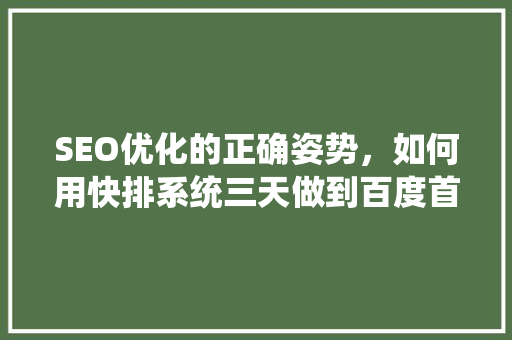 SEO优化的正确姿势，如何用快排系统三天做到百度首页「百度seo网站优化 网络服务」