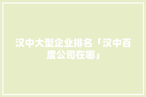 汉中大型企业排名「汉中百度公司在哪」