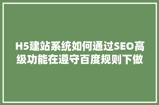 H5建站系统如何通过SEO高级功能在遵守百度规则下做到极致「优化百度seo流程图」