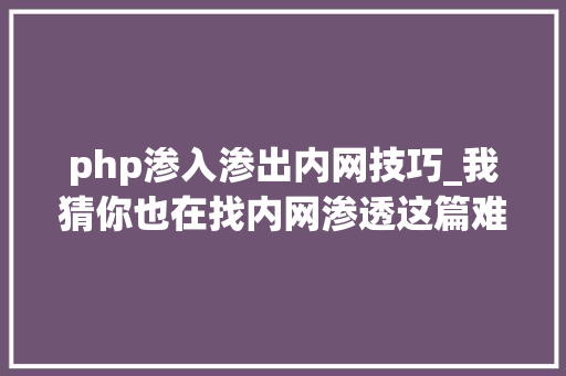 php渗入渗出内网技巧_我猜你也在找内网渗透这篇难道还不足你嚼烂