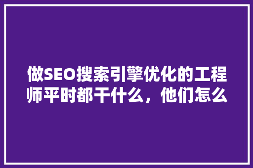 做SEO搜索引擎优化的工程师平时都干什么，他们怎么工作「百度seo人员优化方案」
