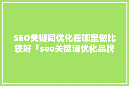 SEO关键词优化在哪里做比较好「seo关键词优化品牌是什么」