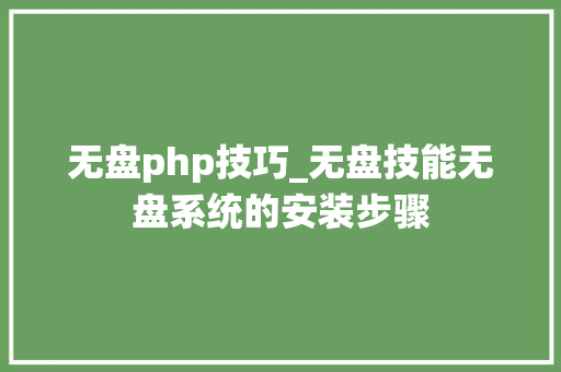 无盘php技巧_无盘技能无盘系统的安装步骤
