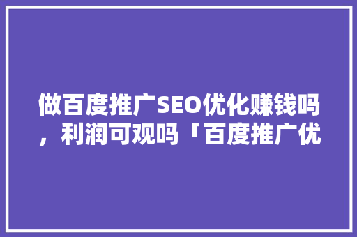 做百度推广SEO优化赚钱吗，利润可观吗「百度推广优化seo顾问方案」